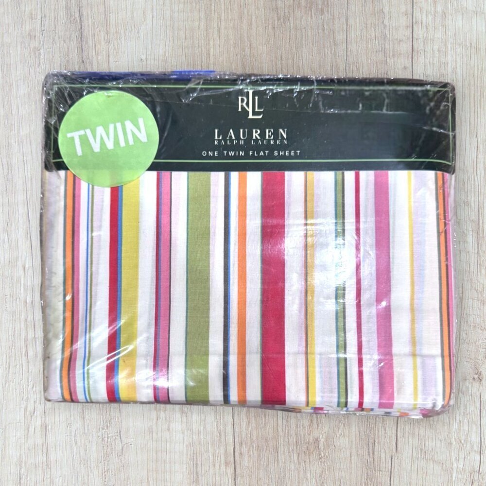 NEW Vintage RALPH LAUREN Harbor View Bright Stripe Twin Flat Sheet Multi NWT NIP
